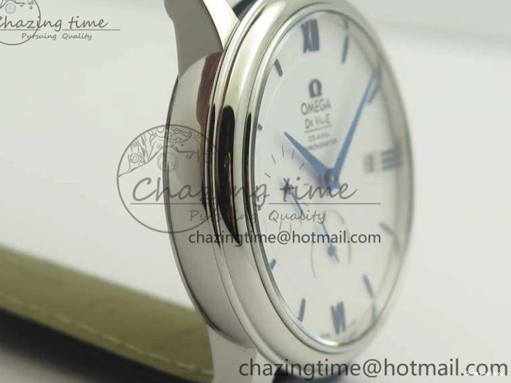 0207 Fashionable De Ville Prestige Real Power Reserve SS TW 1:1 Best Edition White Dial Blue Markers On Leather Strap A 8094